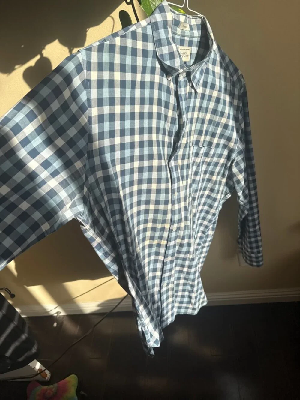 J.Crew Mens Classic Fit Button Down Shirt Blue White Gingham Check Long Sleeve 1